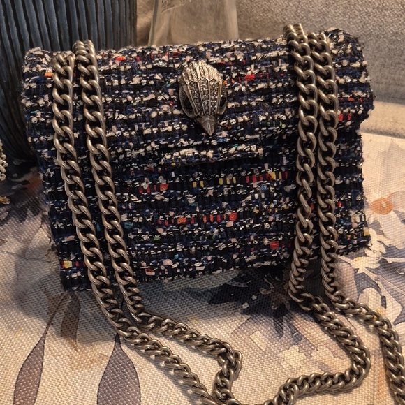 Kurt Geiger 'MINI' Navy Tweed Multicolor Flecks w/Convertible Crossbody Chain